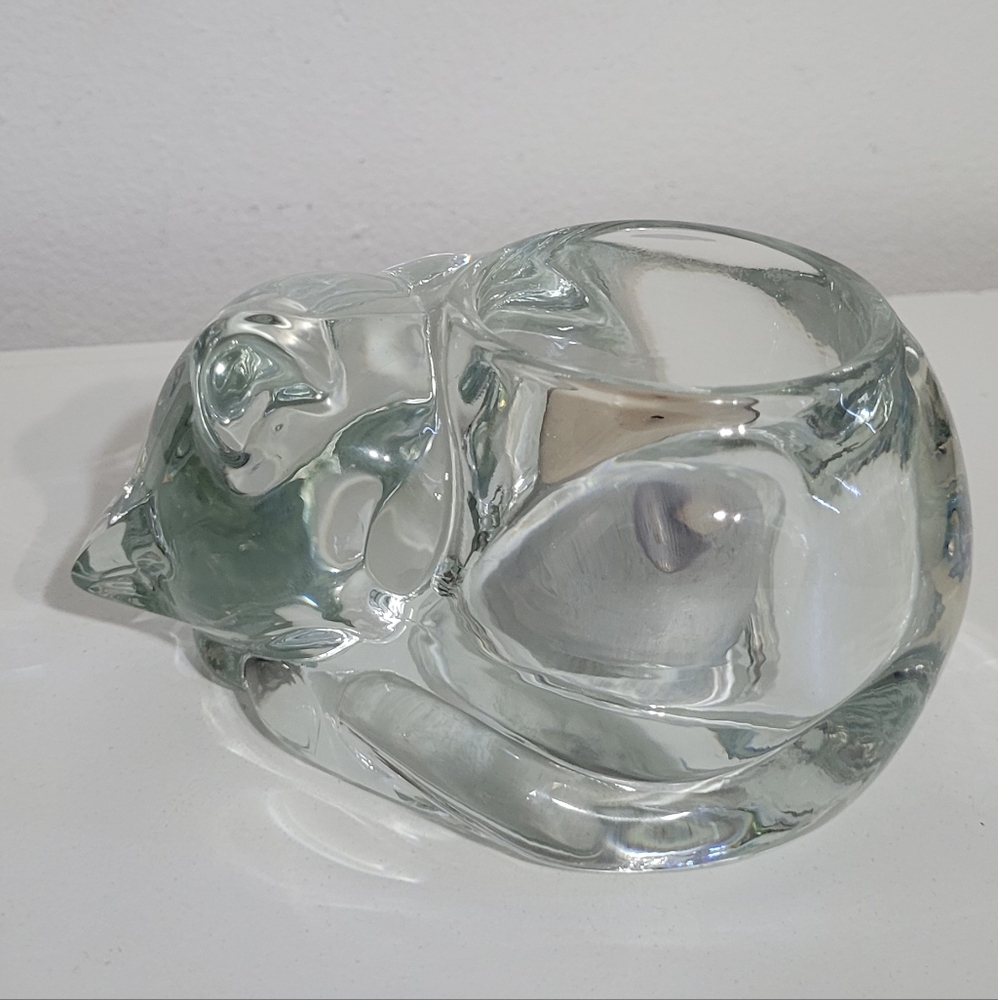 Vintage Indiana Clear Crystal Sleeping Cat Candle Holder